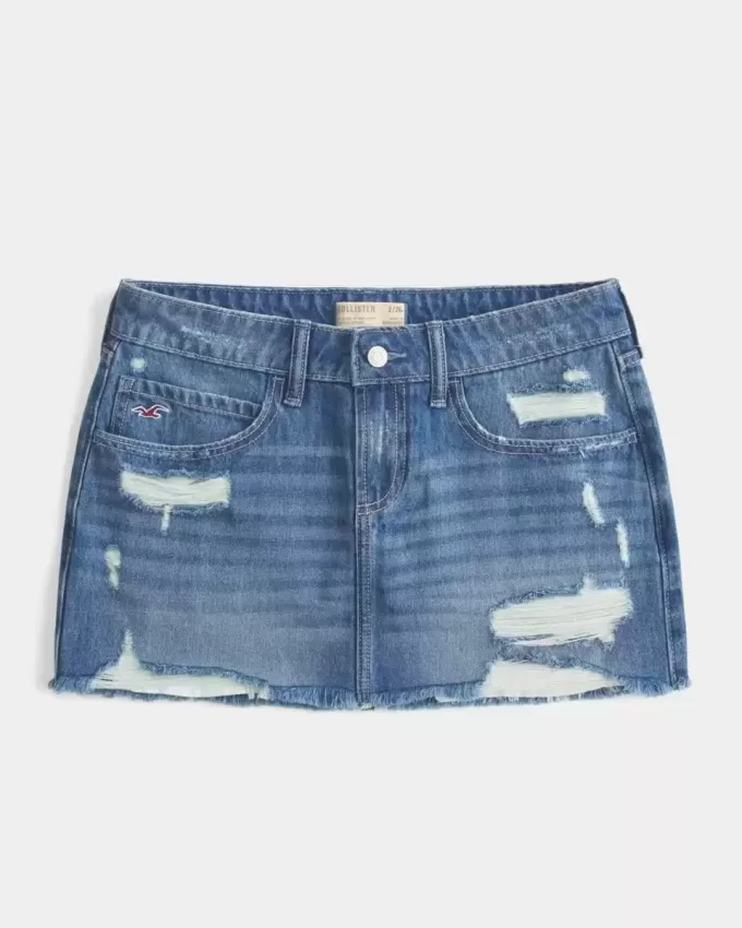 Low-Rise Ripped Dark Wash Denim Mini Skort Low-Rise Ripped Dark Wash Denim Mini Skort