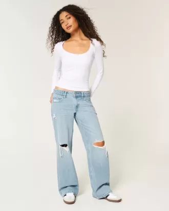 Low-Rise Ripped Light Wash Baggy Jeans Low-Rise Ripped Light Wash Baggy Jeans