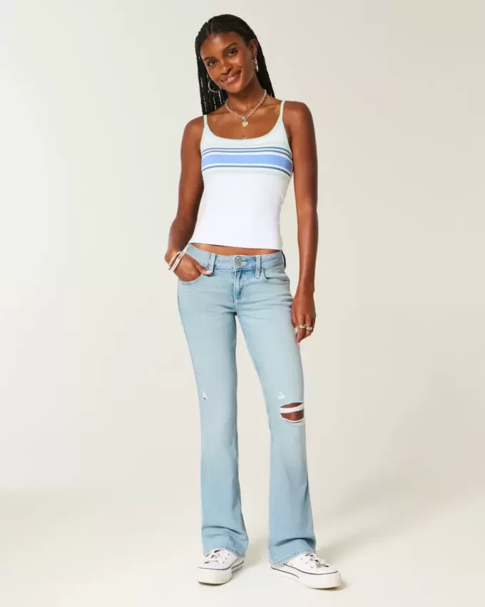 Low-Rise Ripped Light Wash Broderade Bootcut-jeans Low-Rise Ripped Light Wash Broderade Bootcut-jeans