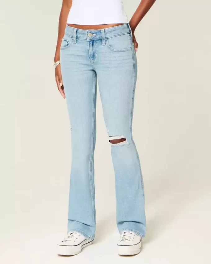 Low-Rise Ripped Light Wash Broderade Bootcut-jeans Low-Rise Ripped Light Wash Broderade Bootcut-jeans