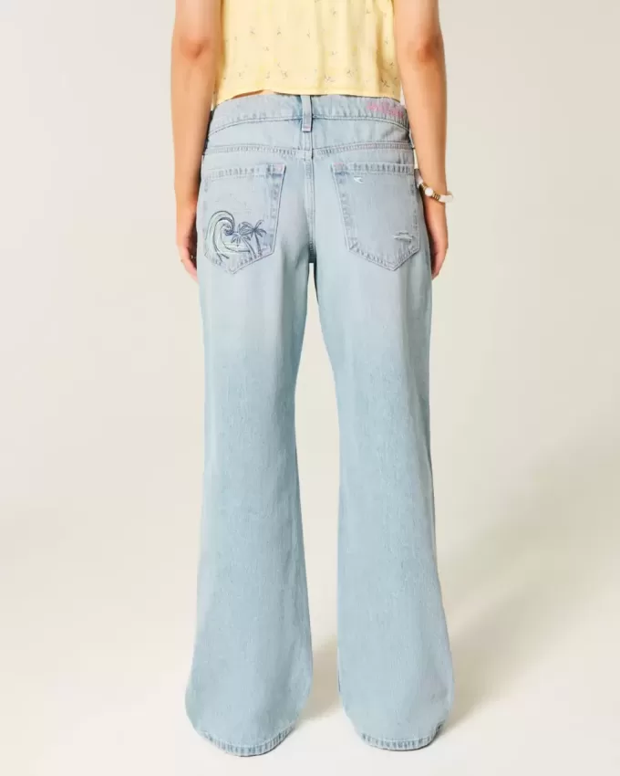 Low-Rise Ripped Light Wash Graphic Baggy Jeans Low-Rise Ripped Light Wash Graphic Baggy Jeans