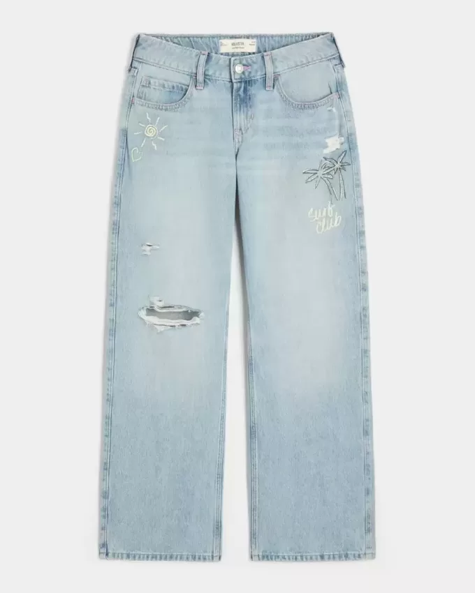 Low-Rise Ripped Light Wash Graphic Baggy Jeans Low-Rise Ripped Light Wash Graphic Baggy Jeans