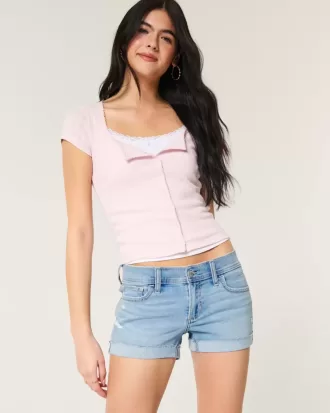 Low-Rise Ripped Light Wash Shortieshorts i denim