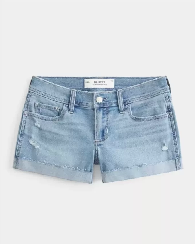 Low-Rise Ripped Light Wash Shortieshorts i denim Low-Rise Ripped Light Wash Shortieshorts i denim