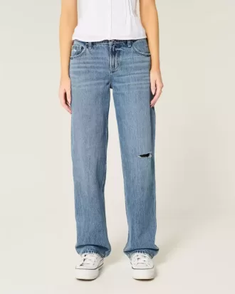 Low-Rise Ripped Medium Wash Loose Jeans Low-Rise Ripped Medium Wash Loose Jeans