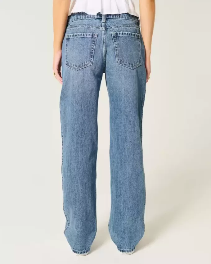 Low-Rise Ripped Medium Wash Loose Jeans Low-Rise Ripped Medium Wash Loose Jeans