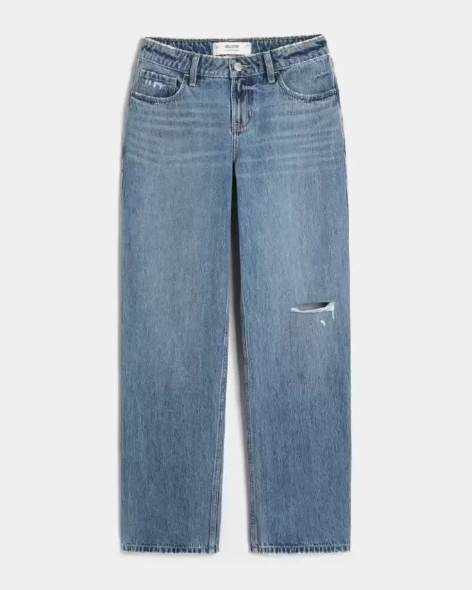 Low-Rise Ripped Medium Wash Loose Jeans Low-Rise Ripped Medium Wash Loose Jeans