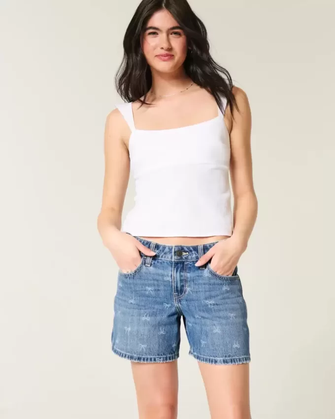 Low-Rise rosett mönster Baggy jeansshorts Low-Rise rosett mönster Baggy jeansshorts