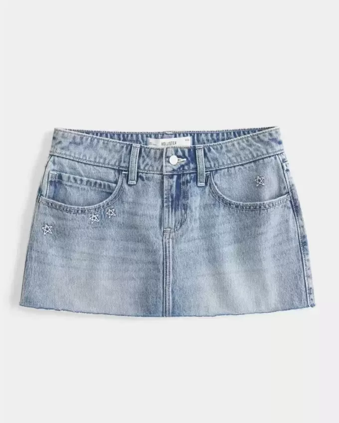 Low-Rise Star Broderad Denim Mini Skort Low-Rise Star Broderad Denim Mini Skort