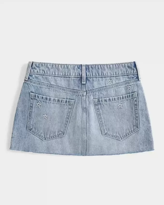 Low-Rise Star Broderad Denim Mini Skort Low-Rise Star Broderad Denim Mini Skort