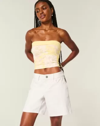 Low-Rise vit justerbar midjeband Baggy Jort