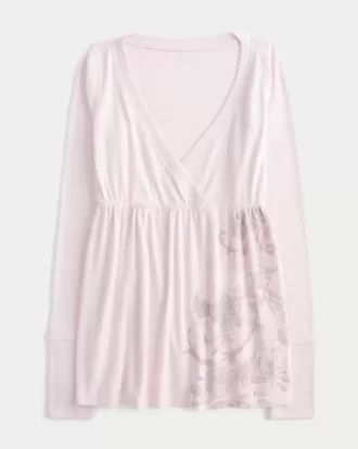 Lätt långärmad Babydoll Top med blommönster Lätt långärmad Babydoll Top med blommönster