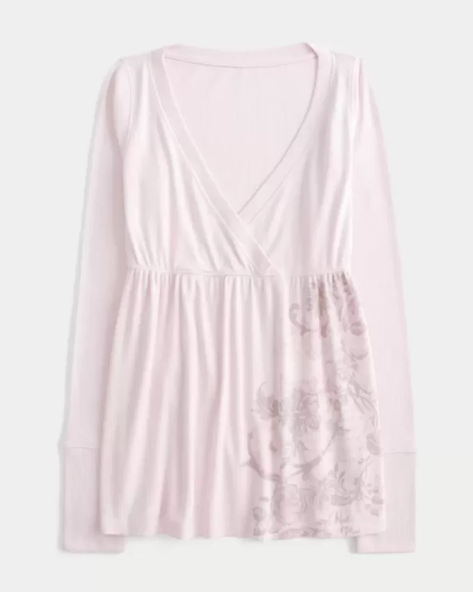 Lätt långärmad Babydoll Top med blommönster Lätt långärmad Babydoll Top med blommönster