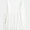 Lätt långärmad Babydoll Top med fjärilsmönster Lätt långärmad Babydoll Top med fjärilsmönster