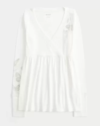 Lätt långärmad Babydoll Top med fjärilsmönster Lätt långärmad Babydoll Top med fjärilsmönster