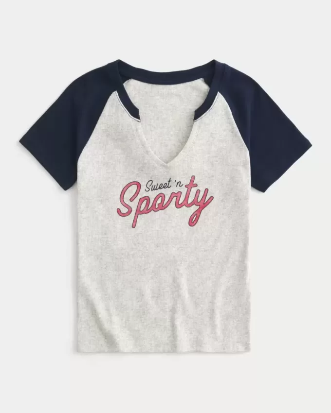 Lätt notch-neck Sweet ’n Sporty Graphic Baby Tee Lätt notch-neck Sweet ’n Sporty Graphic Baby Tee