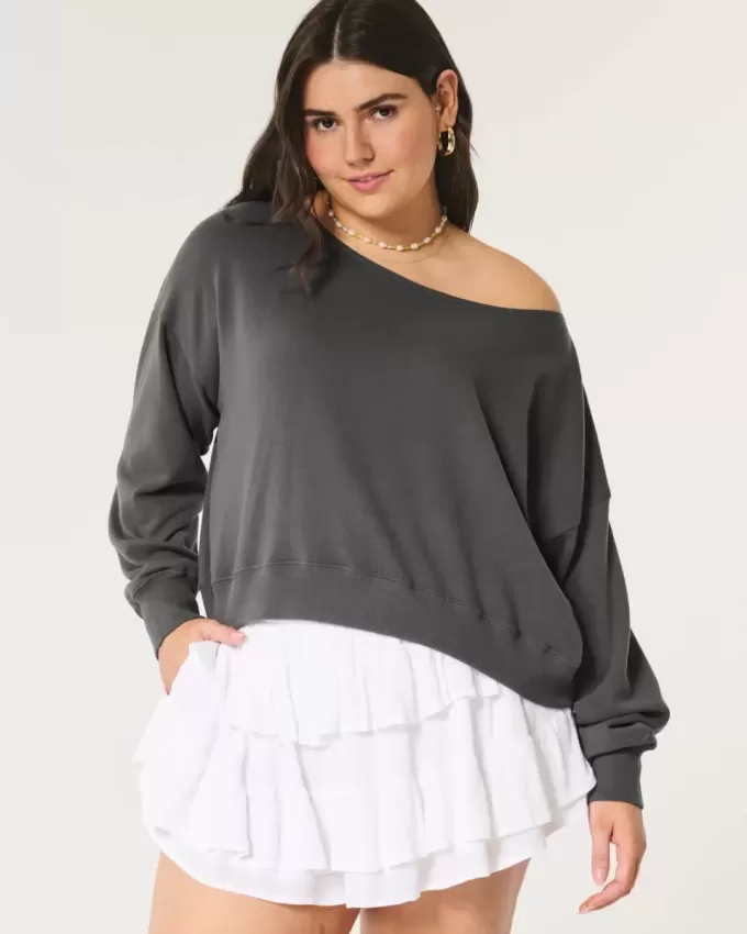 Lätt off-the-shoulder frotté sweatshirt