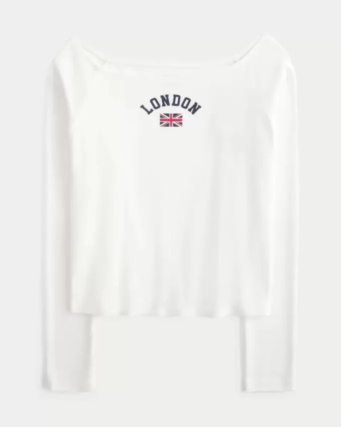 Lätt off-the-shoulder London grafisk t-shirt Lätt off-the-shoulder London grafisk t-shirt