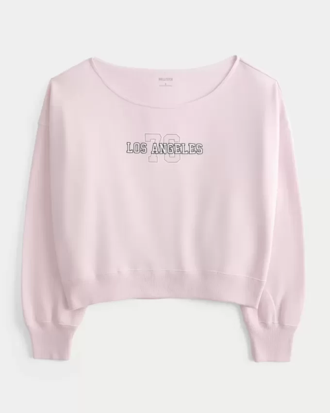 Lätt off-the-shoulder Los Angeles grafisk tröja Lätt off-the-shoulder Los Angeles grafisk tröja