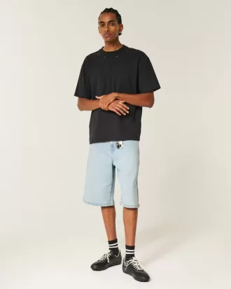 Lätt tvättad utsmyckade superbaggy jeansshorts