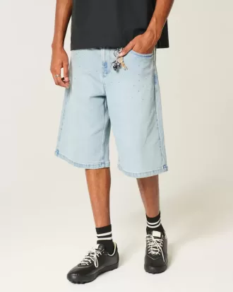 Lätt tvättad utsmyckade superbaggy jeansshorts