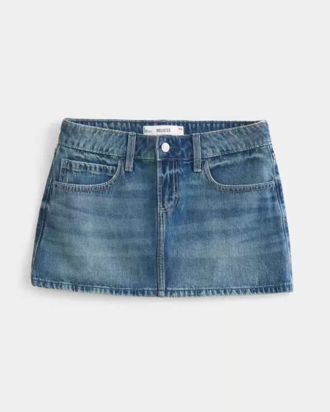 Medium Wash Broderad Denim Mini Skort Medium Wash Broderad Denim Mini Skort