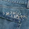 Medium Wash Broderad Denim Mini Skort Medium Wash Broderad Denim Mini Skort