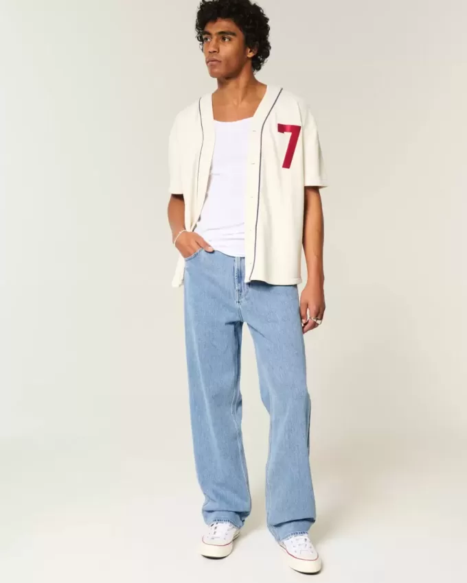 Medium Wash Broderade Baggy Jeans Medium Wash Broderade Baggy Jeans