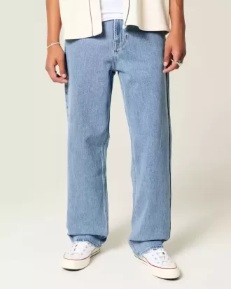 Medium Wash Broderade Baggy Jeans