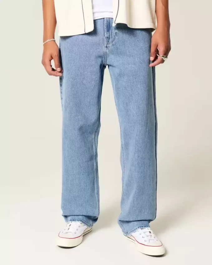 Medium Wash Broderade Baggy Jeans Medium Wash Broderade Baggy Jeans