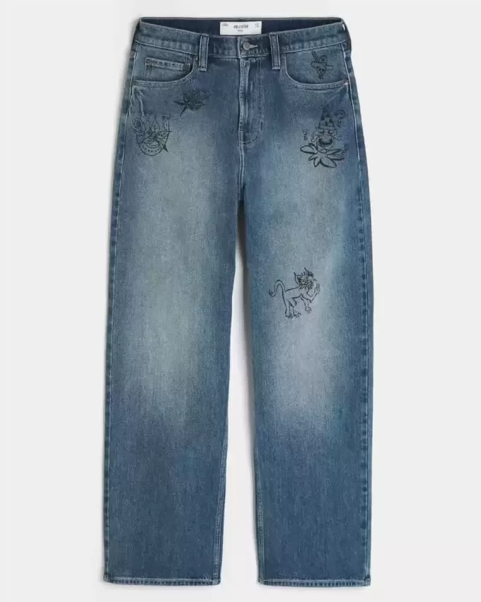 Medium Wash Doodle Baggy Jeans Medium Wash Doodle Baggy Jeans