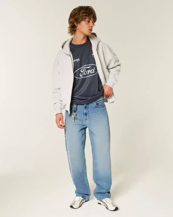 Medium Wash Eagle Graphic Baggy Jeans Medium Wash Eagle Graphic Baggy Jeans