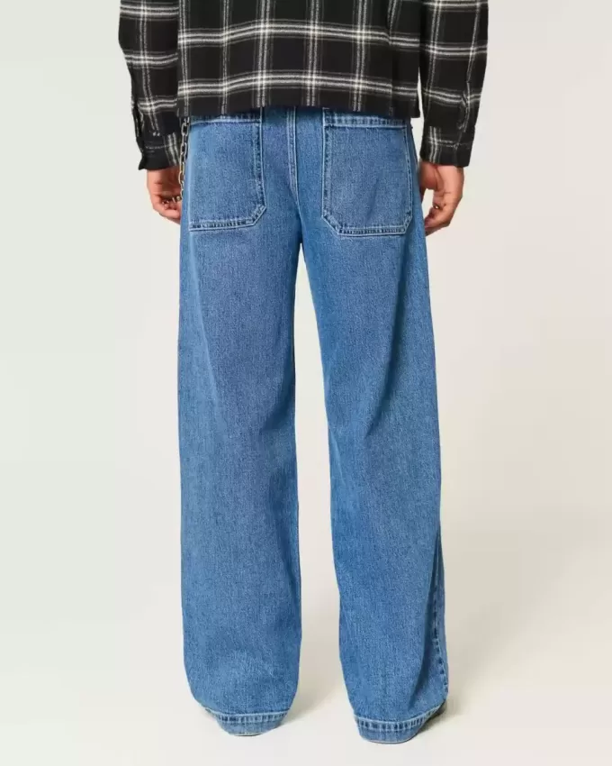 Medium Wash NYC Graphic Super Baggy Jeans Medium Wash NYC Graphic Super Baggy Jeans
