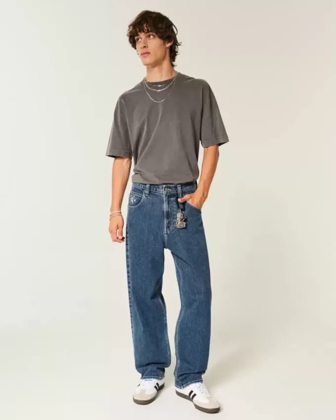 Medium Wash Star Graphic Skater Baggy Jeans Medium Wash Star Graphic Skater Baggy Jeans