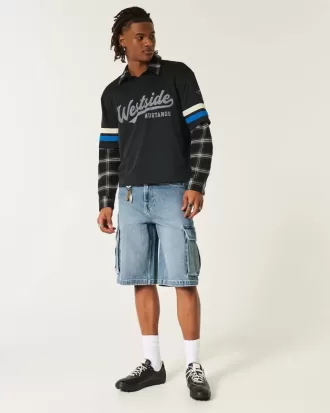 Medium Wash Super Baggy Denim Cargo Shorts