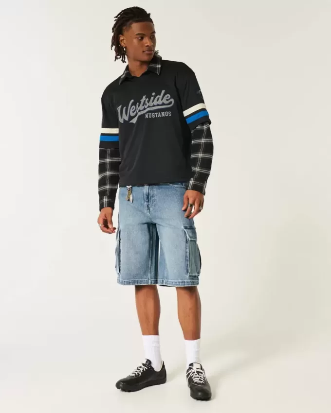 Medium Wash Super Baggy Denim Cargo Shorts