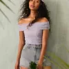 Mesh Foldover Off-the-Soulder Top Mesh Foldover Off-the-Soulder Top