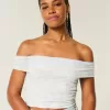 Mesh Foldover Off-the-Soulder Top Mesh Foldover Off-the-Soulder Top
