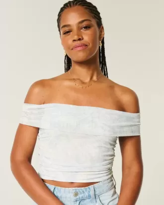 Mesh Foldover Off-the-Soulder Top