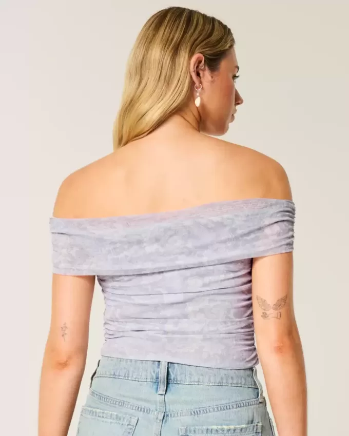 Mesh Foldover Off-the-Soulder Top Mesh Foldover Off-the-Soulder Top