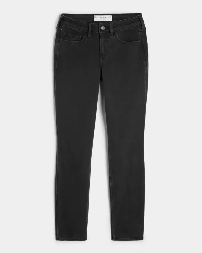 Mid-Rise tvättade svarta skinny jeans