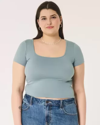 Mjuk Stretch Sömlös Tyg Fyrkantig Hals Baby Tee