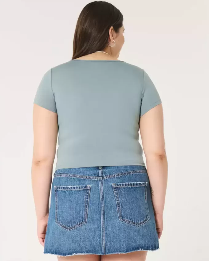 Mjuk Stretch Sömlös Tyg Fyrkantig Hals Baby Tee Mjuk Stretch Sömlös Tyg Fyrkantig Hals Baby Tee