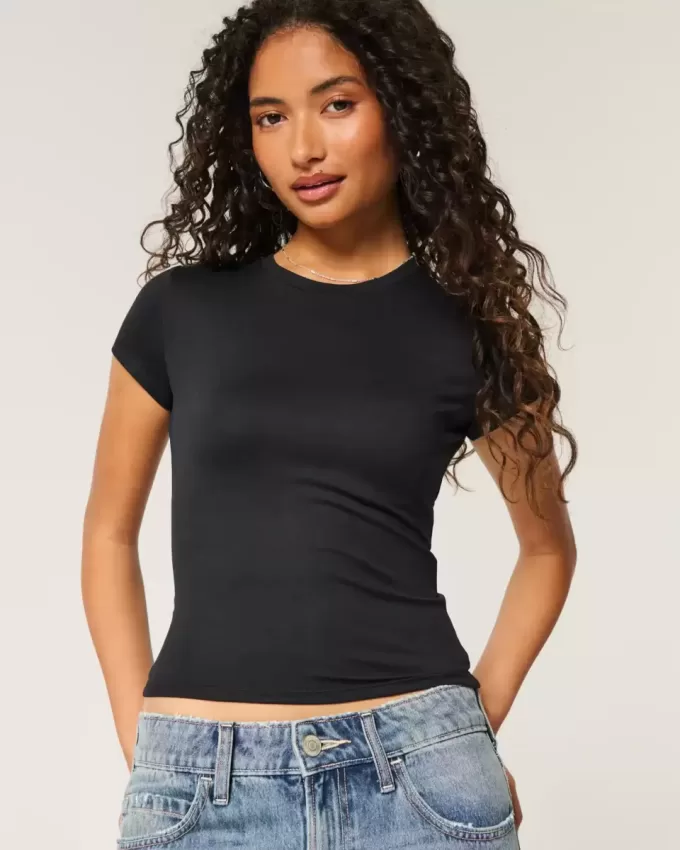 Mjukt stretchigt sömlöst tyg Crew Baby Tee Mjukt stretchigt sömlöst tyg Crew Baby Tee