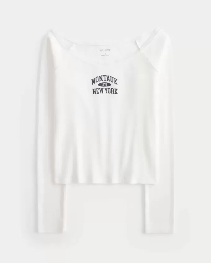Montauk grafisk t-shirt med spetskanter utanför axeln Montauk grafisk t-shirt med spetskanter utanför axeln