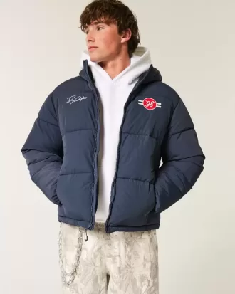 Motorsports grafisk pufferjacka med huva