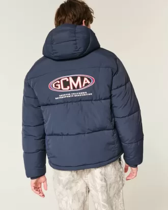 Motorsports grafisk pufferjacka med huva