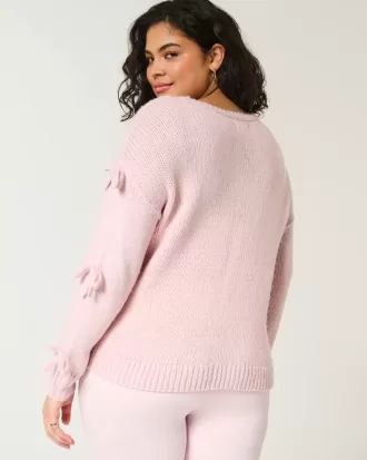 Off-the-Soulder Bow Applique Sweater