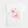 Off-the-Soulder Hibiscus Grafisk T-shirt