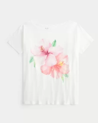 Off-the-Soulder Hibiscus Grafisk T-shirt